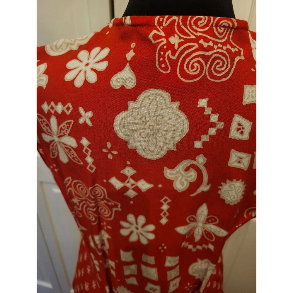 Vintage 90s Linen Blend Coral Print Button Up Vest 6 Retro Preppy Old Money - Picture 3 of 11
